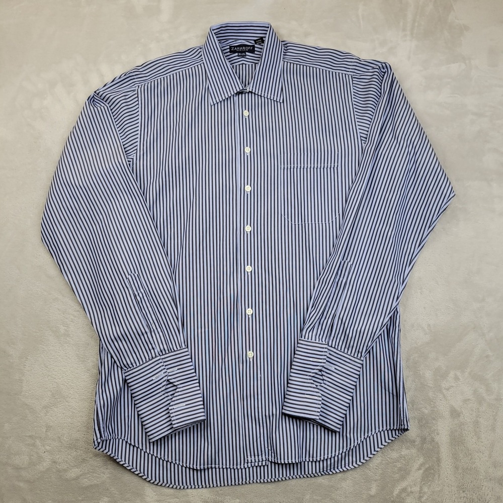 Zaharoff Basileia Shirt Mens XL 16.5 Blue White Striped Button Up Dress Canada